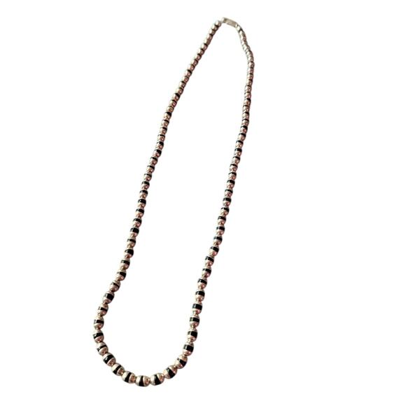 Taxco Mexico 925 Sterling Silver & Onyx Beaded Necklace - Picture 3 of 6